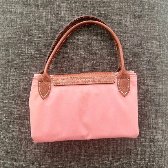 Longchamp Pink Tote Bag with Brown Leather and Zipper Closure - Picture 5 of 16